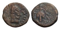 Ancient Coins - LIXUS. Mauretania. AE17. Circa 50-1 BC. Head of Chusor-Ptah / bunch of grapes on vine. SCARCE.