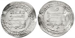World Coins - AL-MUQTADIR, second reign. Ar, Dirham. AH 303. Madinat al-Salam mint. Citing the caliph al-Muqtadir billah and the heir Abu'l-Abbas.