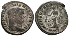 Ancient Coins - MAXIMIANUS. Ae, Follis. 303-305 AD. Rome, R (Crescent) S. SAC MON VRB AVGG ET CAESS NN. Scarce.