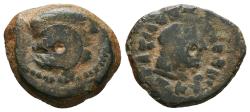 Ancient Coins - PTOLEMY V EPIPHANES. AE19. After 204 BC. Kyrene. Draped bust of Libya right, wearing tainia; cornucopiae below chin.