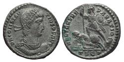 Ancient Coins - CONSTANTIUS II. AE Maiorina. AD 337-361. Thessalonica mint TSE*. Soldier standing left, spearing fallen horseman.