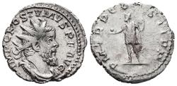 Ancient Coins - POSTUMUS. Ar, Antoninianus. AD 261. Treveri. P M TR P COS II P P, Emperor in military attire standing