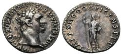 Ancient Coins - DOMITIAN. Ar, Denarius. AD 93-94. Rome. IMP XXII COS XVI CENS P P P Minerva.