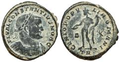 Ancient Coins - CONSTANTIUS I. Ae, Follis. AD 298-299. Treveri mint. GENIO POPVLI ROMANI. Very rare.