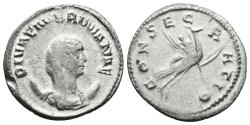 Ancient Coins - DIVA MARINIANA. Ar Antoninianus. AD 254. Rome. CONSECRATIO, peacock flying to right.