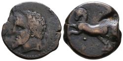 Ancient Coins - Kings of Numidia, Massinissa or Micipsa. Ae, 26mm. 203-148 BC or 148-118 BC. Horse galloping to left; pellet below.