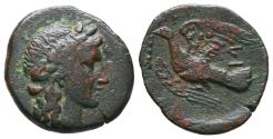 Ancient Coins - SIKYONIA, Sykion. Ae, Trichalkon. 100-60 BC. Aineas, magistrate. Apollo & ΣI AINEAΣ Dove flying left.
