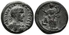 Ancient Coins - PHILIP I. Bi, Tetradrachm. RY 1 = AD 244. Alexandria, Egypt. Homonoia standing left, raising hand and holding double cornucopia; LA in left field.