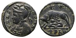 Ancient Coins - CITY CONMEMORATIVE, Struck under Constantine I. Ae, Follis. AD 330-331. Lugudnum ✹SLC. She-wolf standing to left, suckling Romulus and Remus.