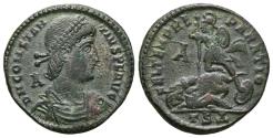 Ancient Coins - CONSTANTIUS II. Ae, Centenionalis. 337-361 AD. TSΔ Thessalonica mint. Soldier standing left, spearing fallen horseman.