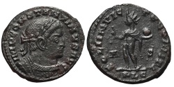 Ancient Coins - CONSTANTINE I. Follis 316 AD. Lugdunum (Lyon) mint. A-S across fields SOLI INVICTO COMITI. (R5) VERY RARE. 