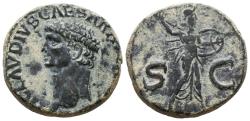 Ancient Coins - CLAUDIUS I. Æ, As. AD 50-54. Rome. Minerva, helmeted, draped, hurling javelin and holding round shield on left arm, advancing right; S-C across lower fields.