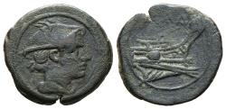 Ancient Coins - ROMAN REPUBLIC. Anonymous. Ae, Semiuncia. 217-215 BC. Rome. Mercury to right, wearing winged petasos.