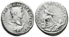 Ancient Coins - TRAJAN. AR Tetradrachm of Antioch, Seleucis and Pieria. Dated COS VI = AD 112. Tyche of Antioch & river-god Orontes swimming
