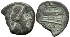 Ancient Coins - ROMAN REPUBLIC, Anonymous. AE, Semis. 211 - 207 BC. Hispania mint. AMOR Prow Left. Rare.