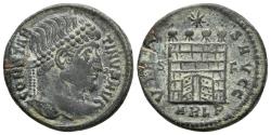 Ancient Coins - CONSTANTINE I. AE, Follis. 327-328 AD. Arelate mint (ARLP). VIRTVS CAESS, Open doors in campgate with four turrets.
