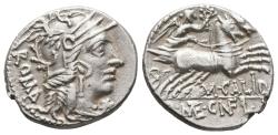 Ancient Coins - M. CALIDIUS, Q. METELLUS and CN. FULVIUS. AR Denarius. 117-116 BC. Rome. Victory in biga right, holding reins in left hand and wreath in right hand; M•CALID below, Q•ME•CN F L