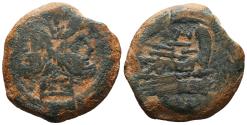 Ancient Coins - VALERIUS. Æ As. Rome, 169-158 BC. Prow of galley to right, VAL ligate above, ROMA below.
