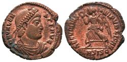 Ancient Coins - VALENTINIAN I. Follis. AD 364-367. Siscia mint. ASISC. SECVRITAS REI PVBLICAE, Victory advancing left with palm.