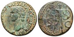Ancient Coins - CLAUDIUS I. Æ, As. AD 50-54. Rome. Minerva, helmeted, draped, hurling javelin and holding round shield on left arm, advancing right; S-C across lower fields.