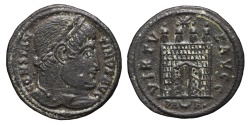 Ancient Coins - CONSTATINE I. Æ, Follis. 307-337 AD. Arles mint. PA (Crescent) RL. Camp-gate with open doors.