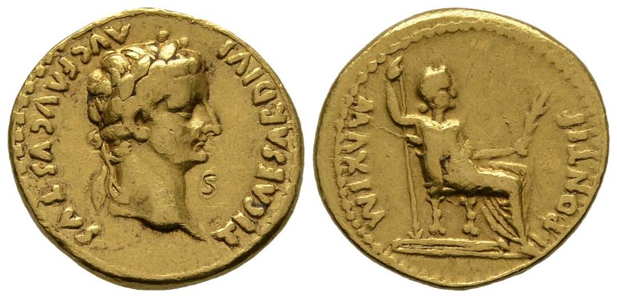 Tiberius Aureus (biblical coin) good example VF GOLD | Roman Imperial Coins