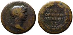 Ancient Coins - Trajan AE sestertius - SPQR OPTIMO PRINCIPI within Oak wreath - Rare