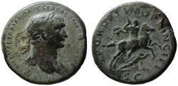 Ancient Coins - Trajan AE sestertius - Emperor on horseback thrusting fallen Dacian