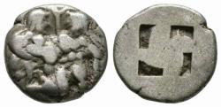 Ancient Coins - Thasos AR drachm - Satyr & Nymph - VF  scarce