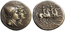 Ancient Coins - 19th C. BMC electrotype - Bruttium AR quadrigatus - The Dioskuri