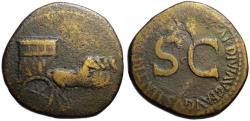 Ancient Coins - Tiberius AE sestertius - TRIUMPHAL QUADRIGA - almost VF-