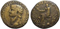 Ancient Coins - Nero Claudius Drusus AE sestertius - Claudius seated on weapons