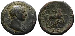 Ancient Coins - Trajan AE sestertius - Emperor on horseback thrusting fallen Dacian - Rare Aegis