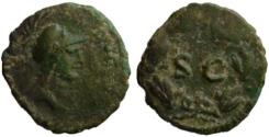 Ancient Coins - Domitian AE quadrans - Minerva & laurel wreath - 81-82 AD
