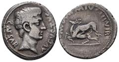 Ancient Coins - Augustus AR denarius - Lion attacking stag - Durmius moneyer