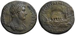Ancient Coins - Hadrian AE sestertius - FELICITATI AVG Galley - near EF