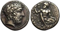 Ancient Coins - 19th C. BMC electrotype - Naxos AR tetradrachm - Squatting Silenus