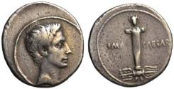 Ancient Coins - Octavian AR denarius - Terminus Herm - Scarce