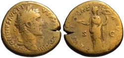 Ancient Coins - Antoninus Pius AE sestertius - FELICITAS holding Capricorn