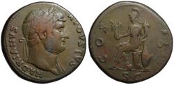 Ancient Coins - Hadrian AE sestertius - Roma seated on cuirass - Ch. VF+