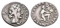 Ancient Coins - Augustus AR denarius - Parthian kneeling - Turpilianus moneyer