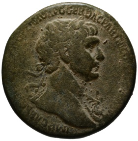 Ancient Coins - Trajan AE sestertius - FORT RED - Fortuna seated