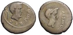 Ancient Coins - Mark Antony & Julius Caesar AR denarius - Dual portraits - VF+