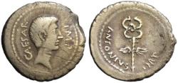 Ancient Coins - Octavian & Mark Antony AR denarius - Winged Caduceus - Scarce