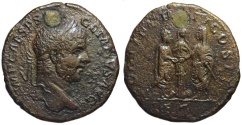 Ancient Coins - Geta AE sestertius - Caracalla & Geta & Flute player - Very rare 210 AD