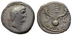 Ancient Coins - Mark Antony AR denarius - Caduceus & Cornucopias & Globe - Very Rare