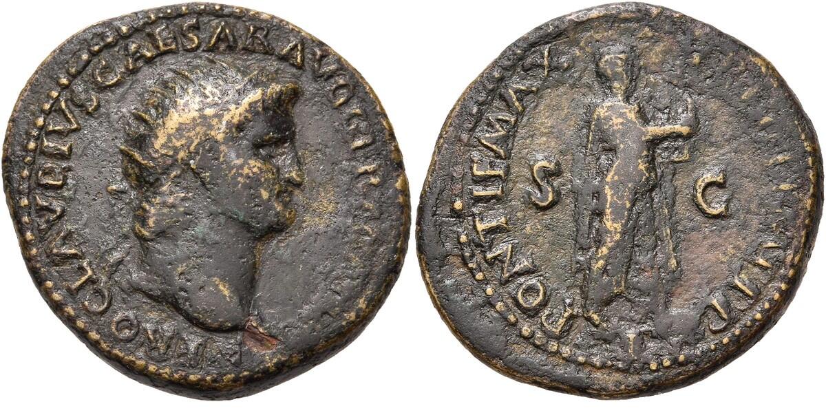 Nero AE dupondius - Nero as Apollo playing lyre - aVF | Roman Imperial Coins