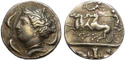 Ancient Coins - Electrotype of Syracuse AR dekadrachm - Arethusa & Charioteer