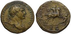 Ancient Coins - Trajan AE sestertius - Emperor on Horseback spearing Dacian