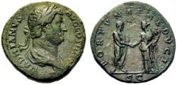 Ancient Coins - Hadrian AE sestertius - FORTUNAE REDUCI - Clasping hands